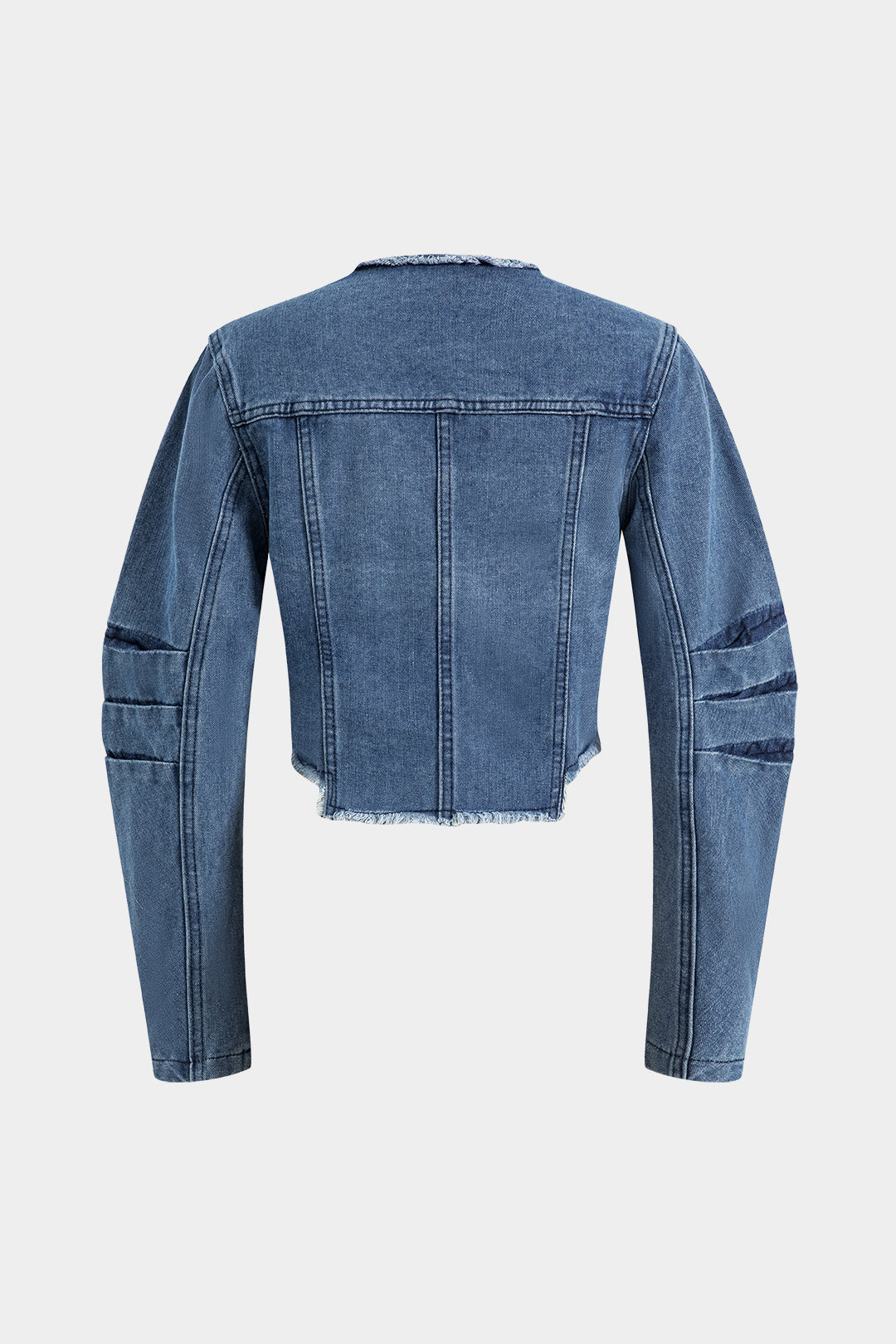 Denim Patchwork Button Round Neck Pocket Outerwear