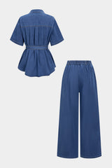 Denim Button Tie Shirt And Jeans Set