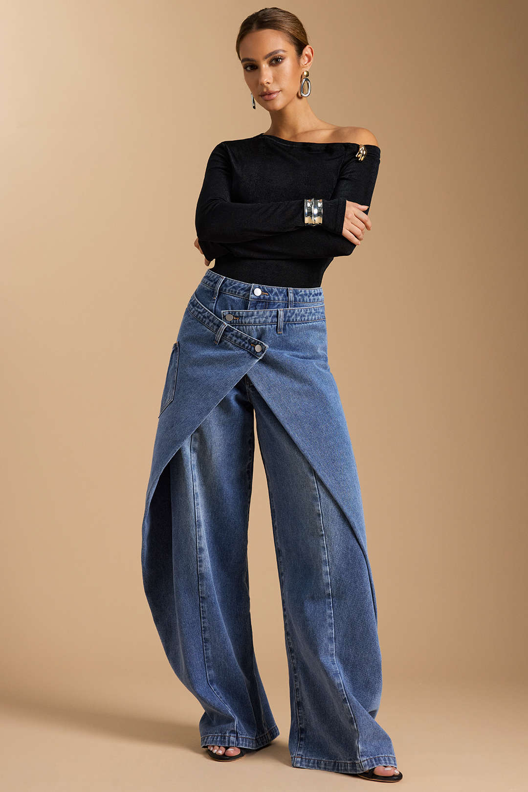 Denim Asymmetric Button Jeans