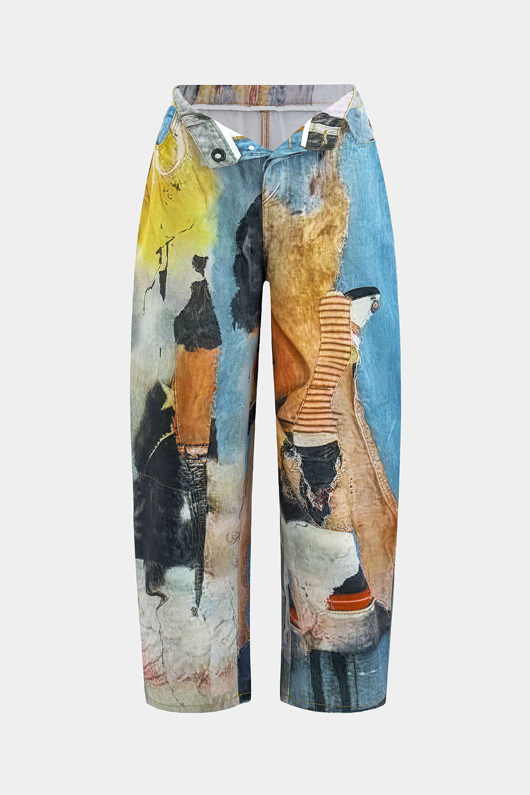 Abstract Print Button Wide Leg Trousers