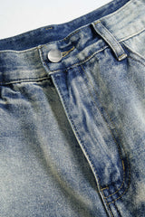 Camo Print Denim Patchwork Button Pocket Jeans