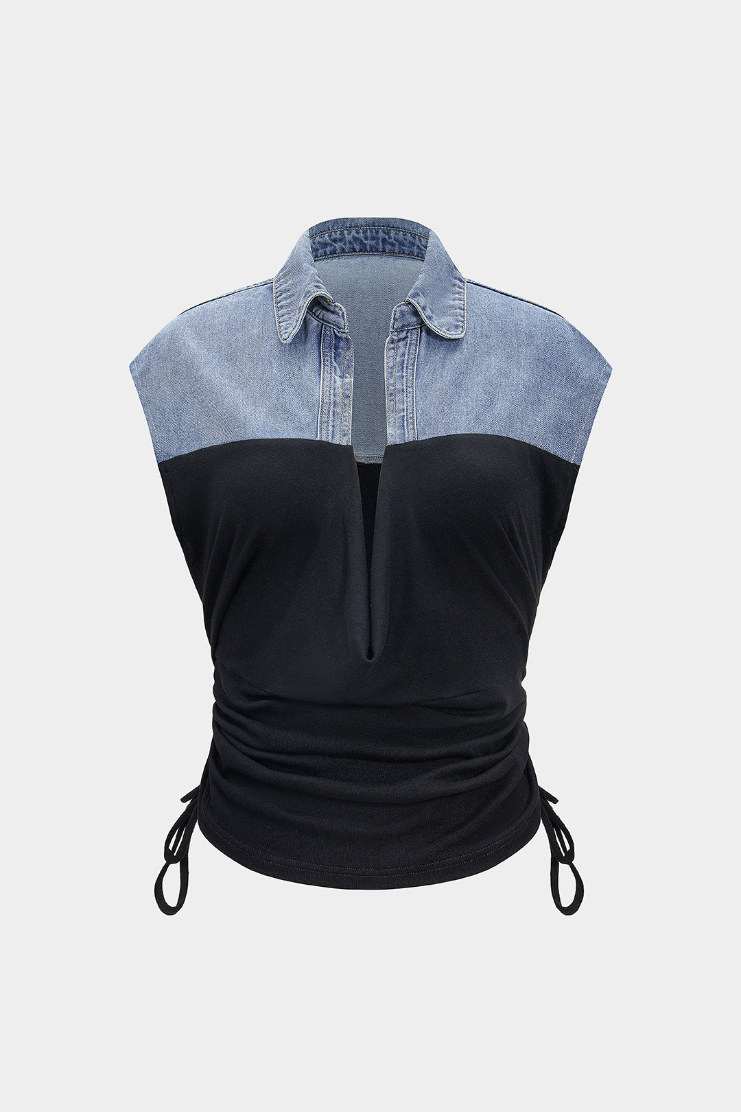 Denim Drawstring Patchwork Crop Top