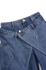 Denim Asymmetric Button Jeans
