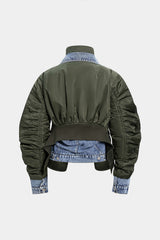Denim Patchwork Ruched Pocket Jacket
