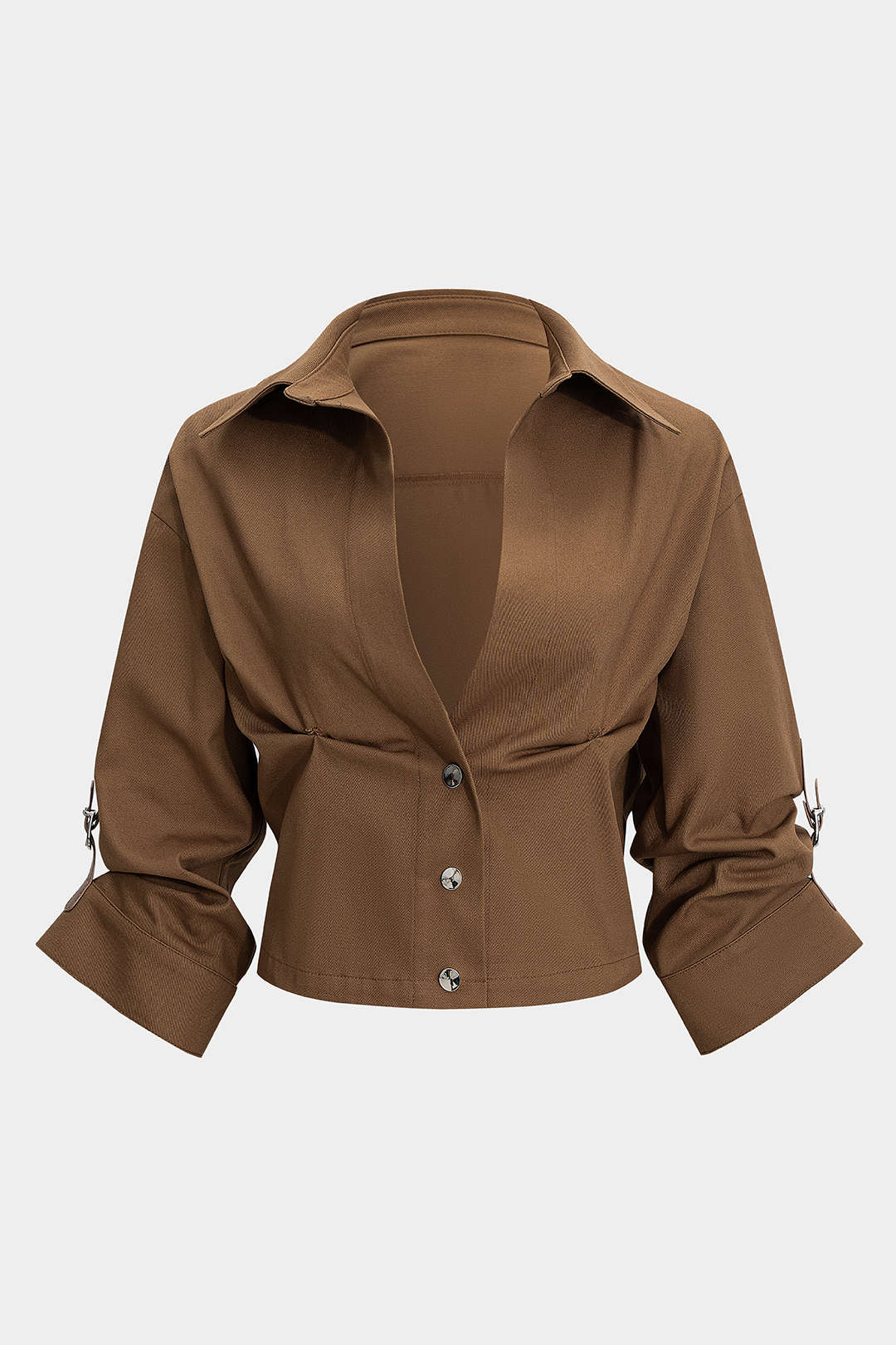 Button Ruched Short-Sleeve Shirt