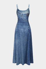 Denim Print Slip Sleeveless Maxi Dress