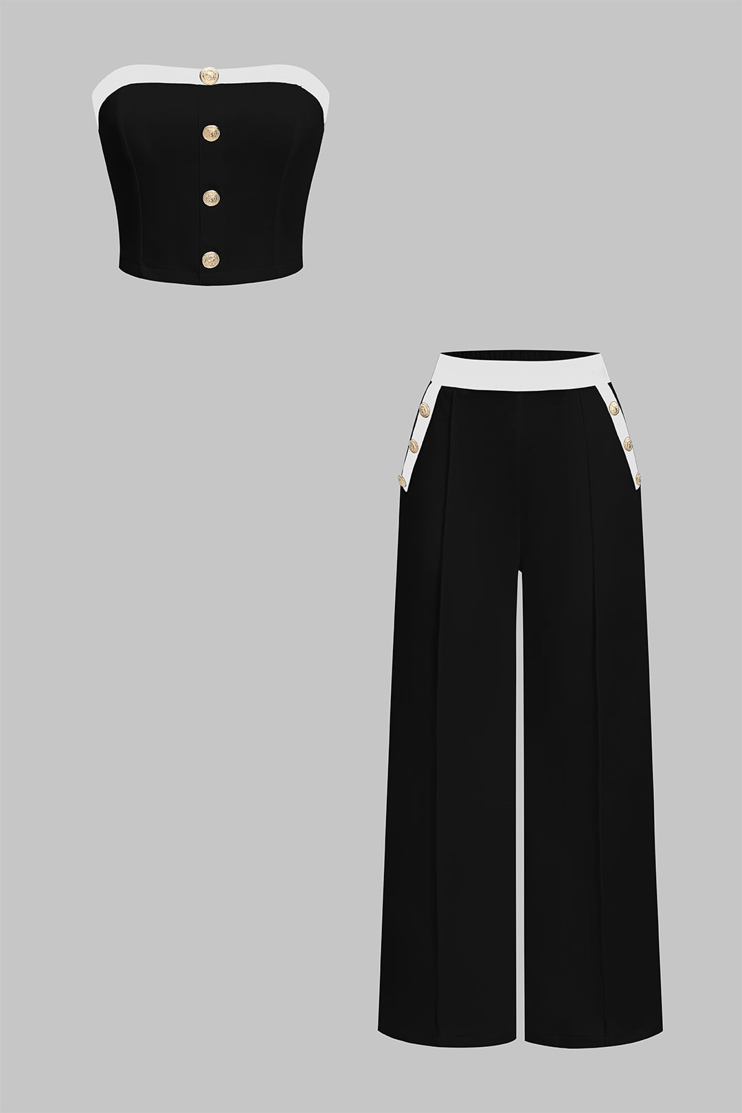 Contrast Tube Top And Wide Leg Trousers Set