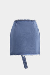 Denim Asymmetrical Pocket Frayed Skirt