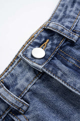 Denim Mesh Patchwork Frayed Ruched Ruffle Slit Skirt