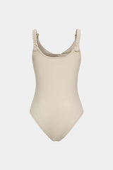 Draped Cowl Neck Braided Metallic Sleeveless Bodysuit