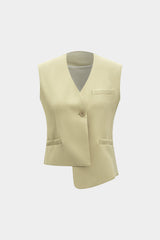 Asymmetrical Hem Fake Pocket Vest