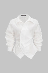 Button Irregular Ruched Long-Sleeve Shirt