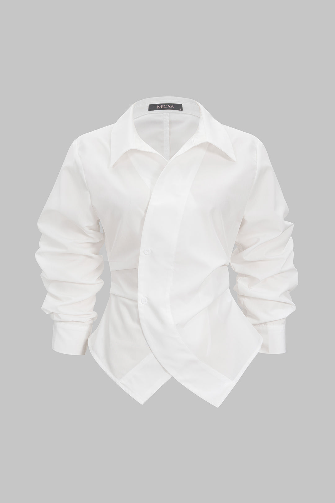 Button Irregular Ruched Long-Sleeve Shirt