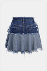 Denim Ripped Frayed Skirt