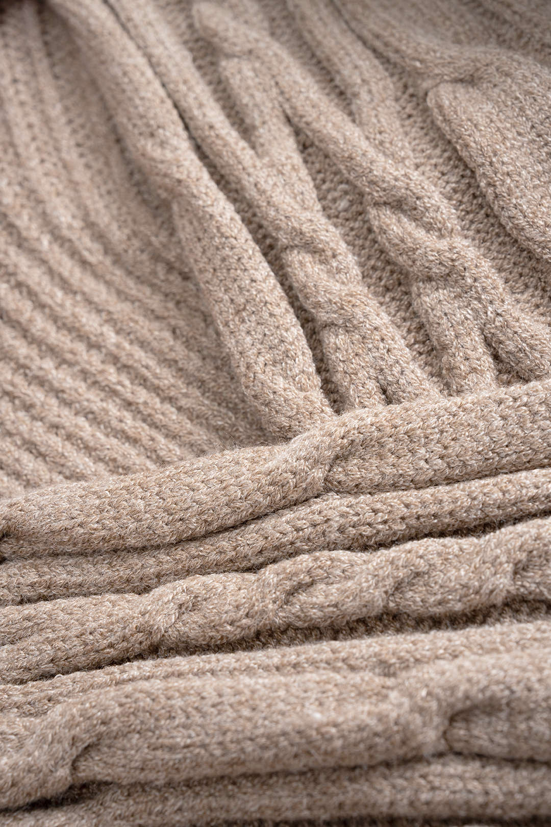 Cable Knit Crossed V-Neck Long-Sleeve Top