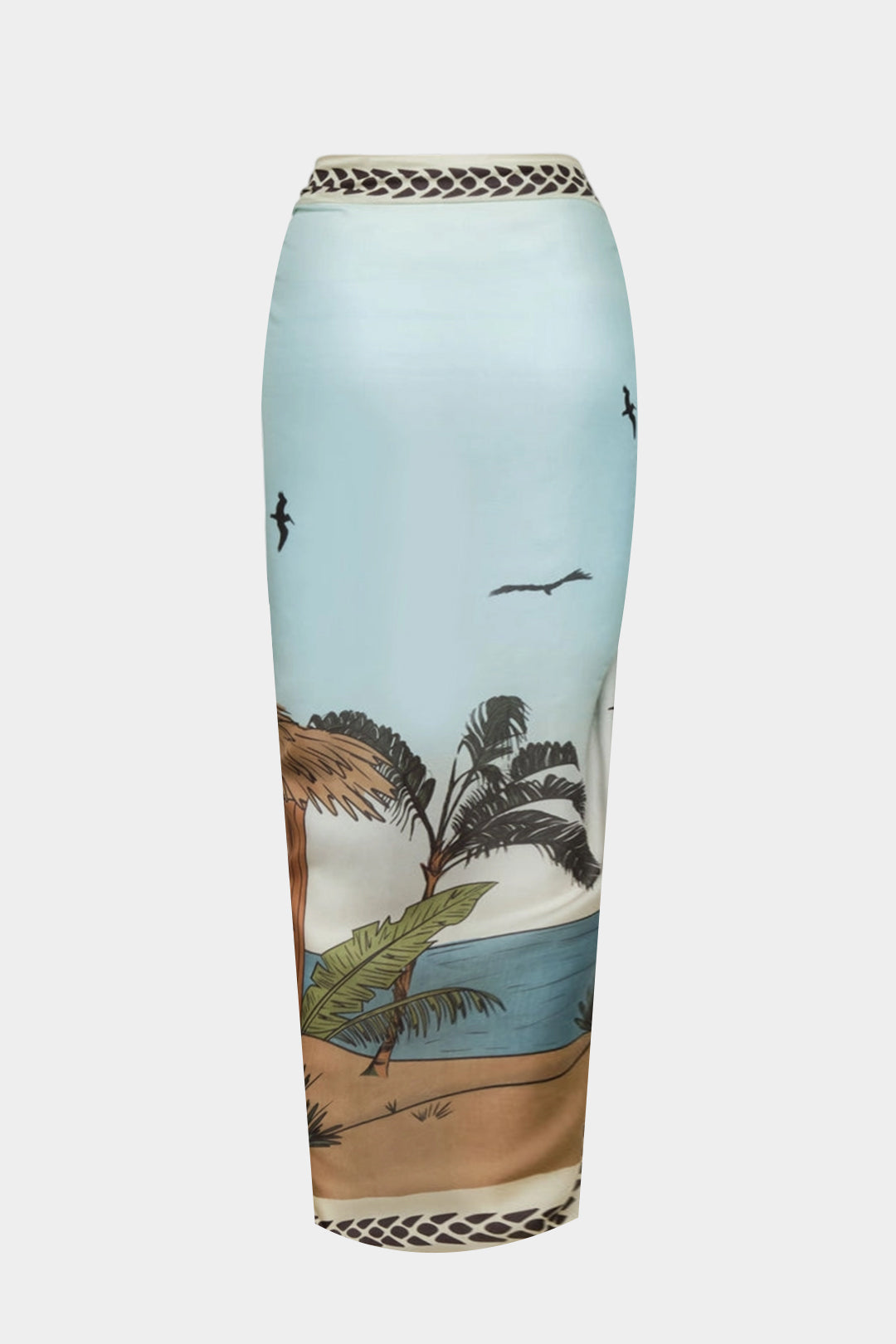 Coconut Palm Print Chiffon Tie Front Skirt