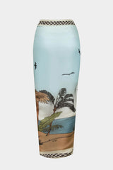 Coconut Palm Print Chiffon Tie Front Skirt