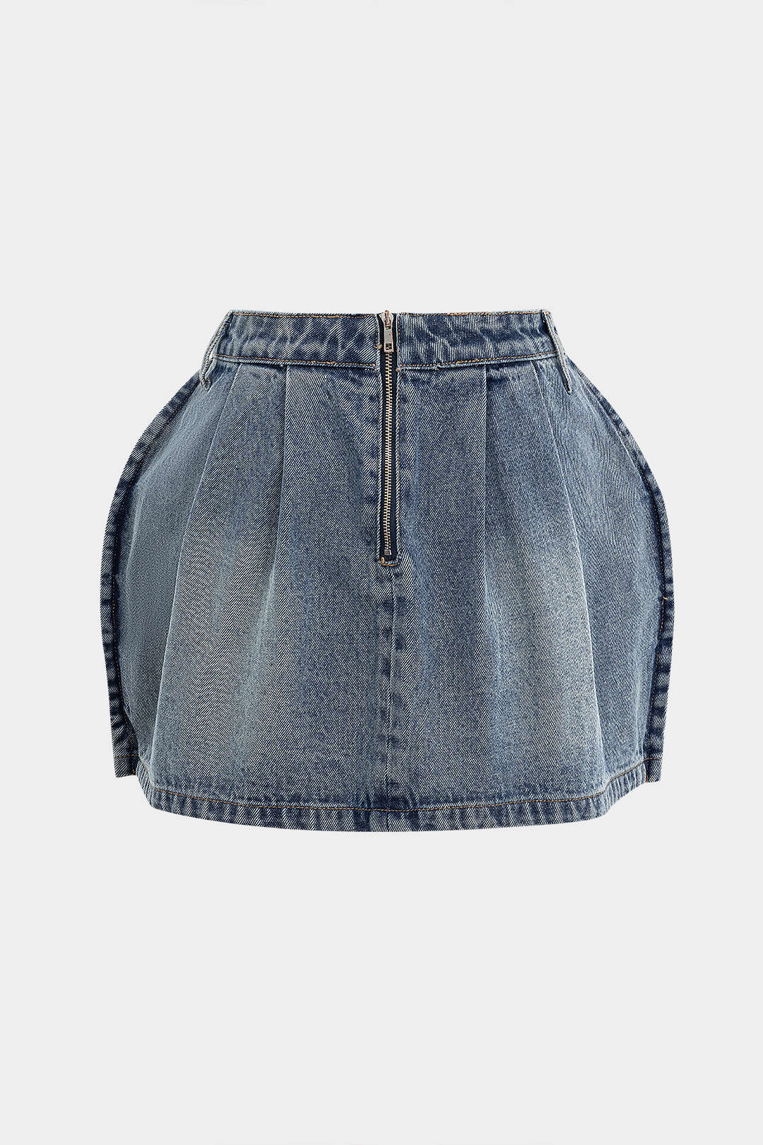 Denim Puff Hem Mini Skirt