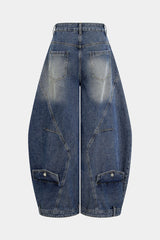Denim Washed High Waist Barrel Jeans