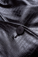 Crocodile Print Faux Leather V-Neck Pocket Jakcet