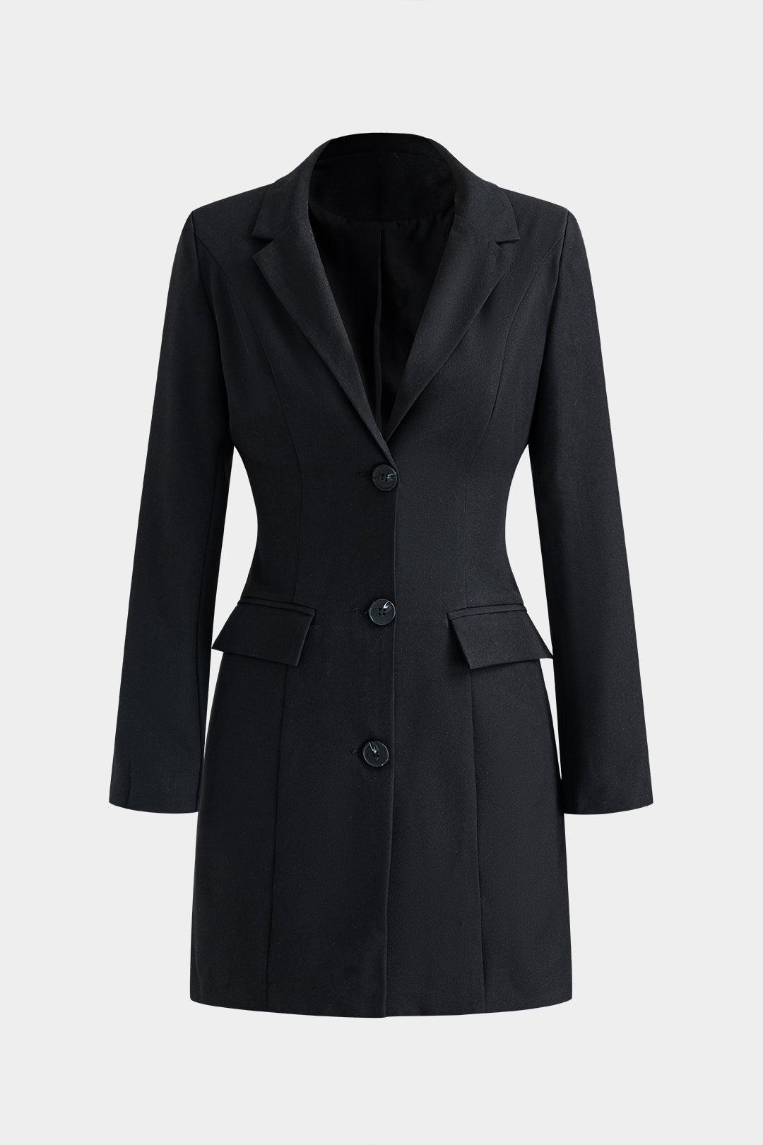 Button V-Neck Pocket Long Sleeve Mini Dress
