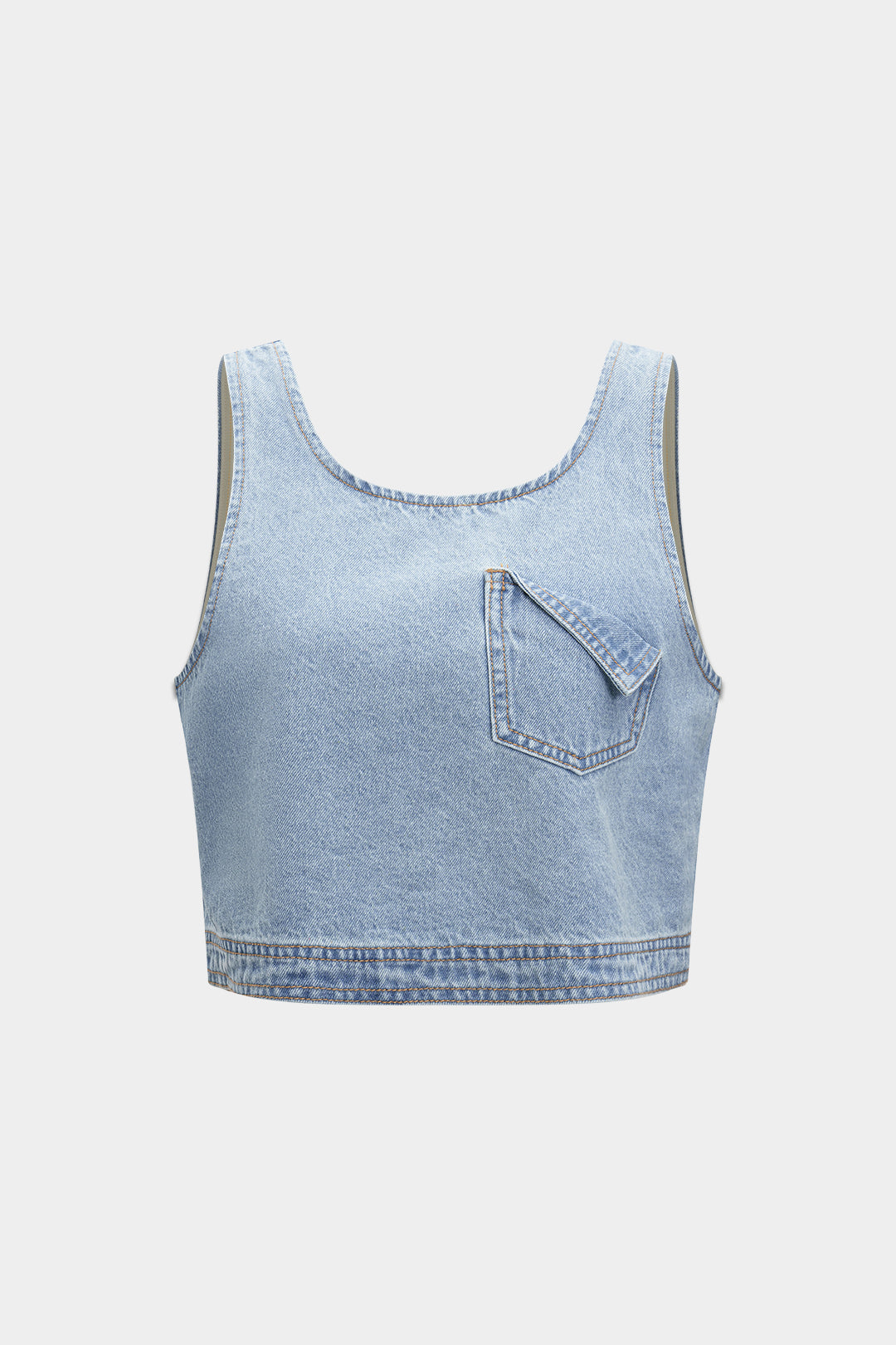 Denim Pocket Tank Top And Drawstring Shorts Set