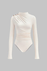 Asymmetrical Button Ruched Long Sleeve Bodysuit