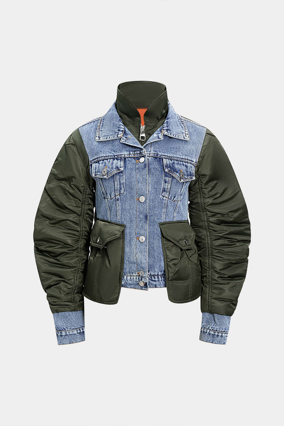 Denim Patchwork Ruched Pocket Jacket