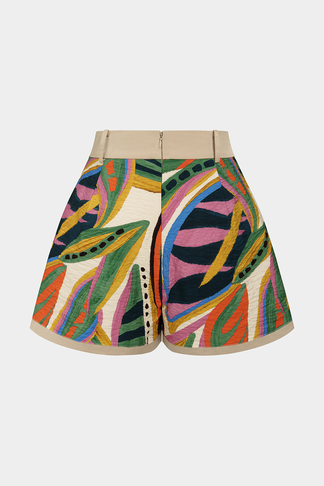 Artistic Print Patchwork Zipper Shorts