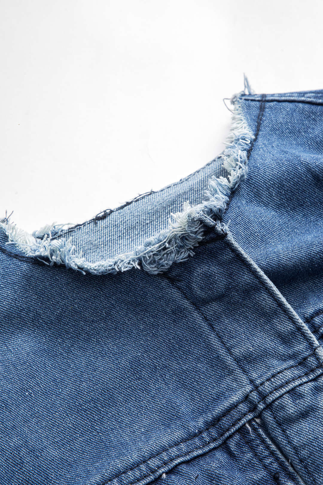 Denim Patchwork Button Round Neck Pocket Outerwear