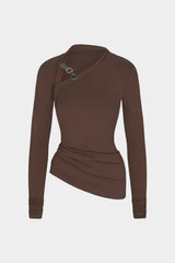 Asymmetrical Ruched Long-Sleeve Top