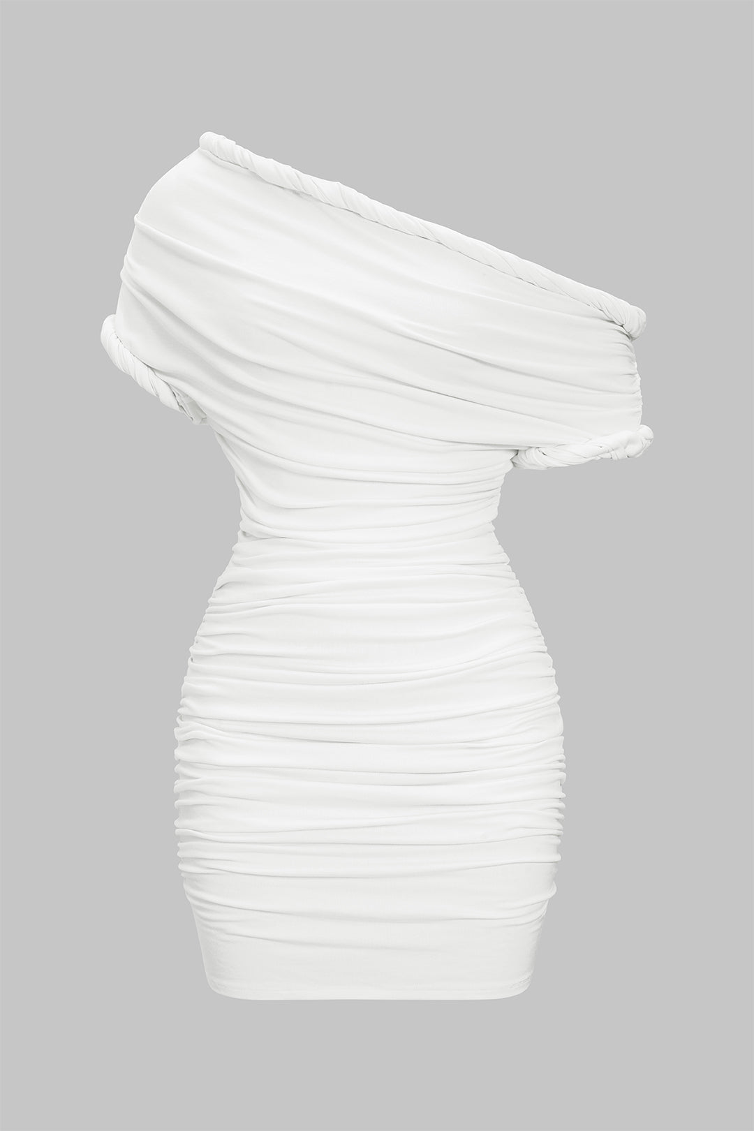 Asymmetrical Ruched Twist Knot Short Sleeve Mini Dress