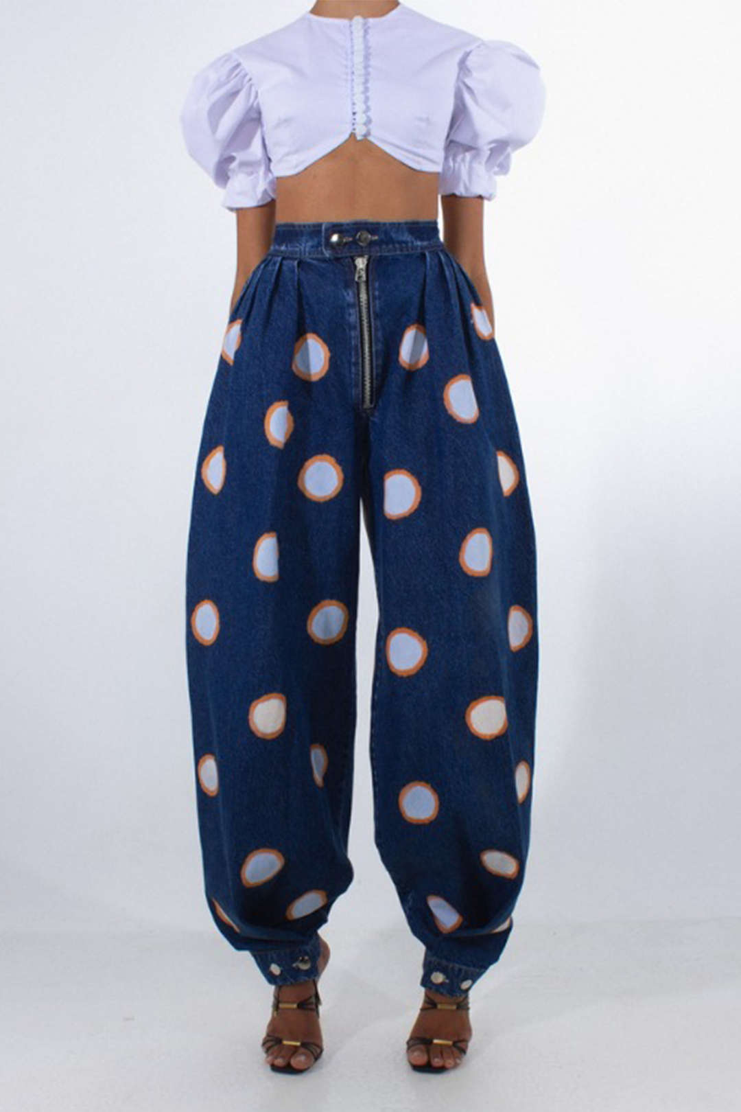 Denim High Waist Zipper Barrel Balloon Jeans