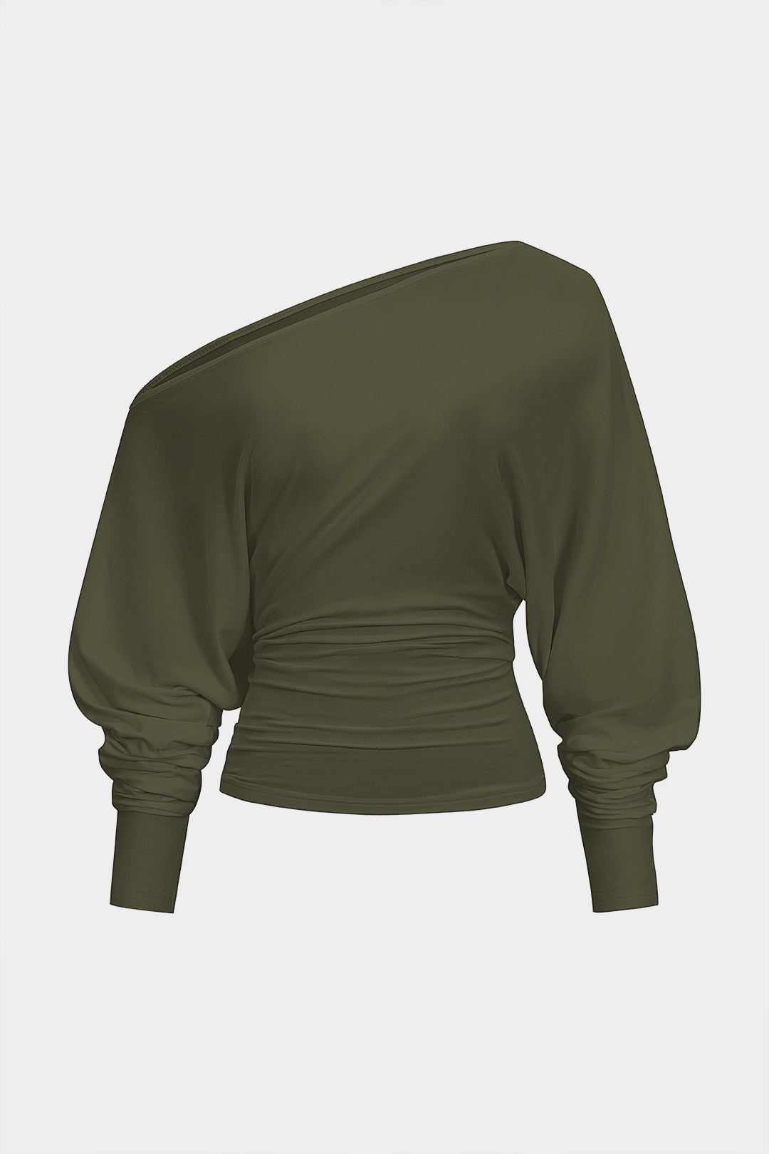 Cut Out One Shoulder Ruched Long Sleeve T-Shirt