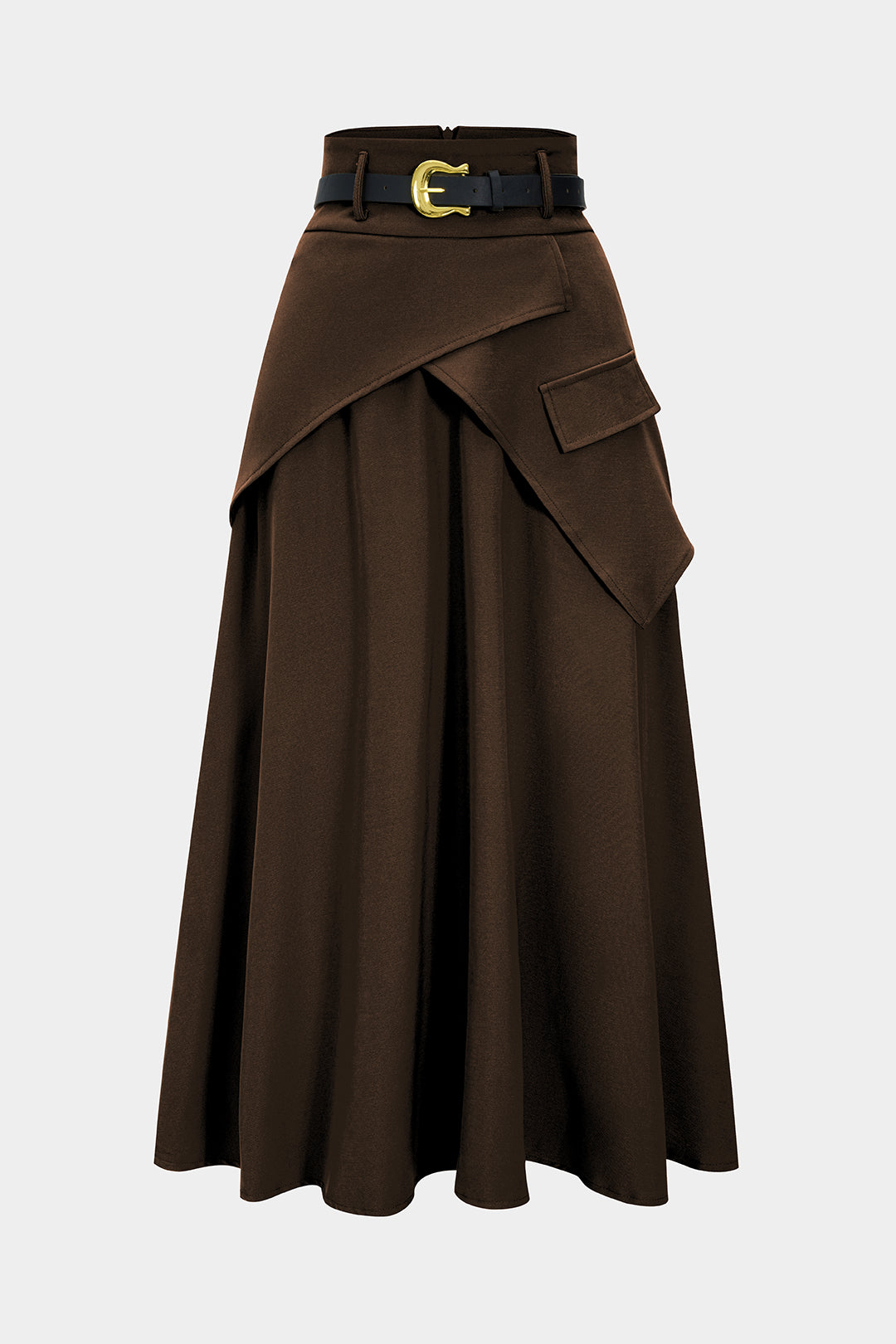 Belted Asymmetrical Ruched High Waist Skirt
