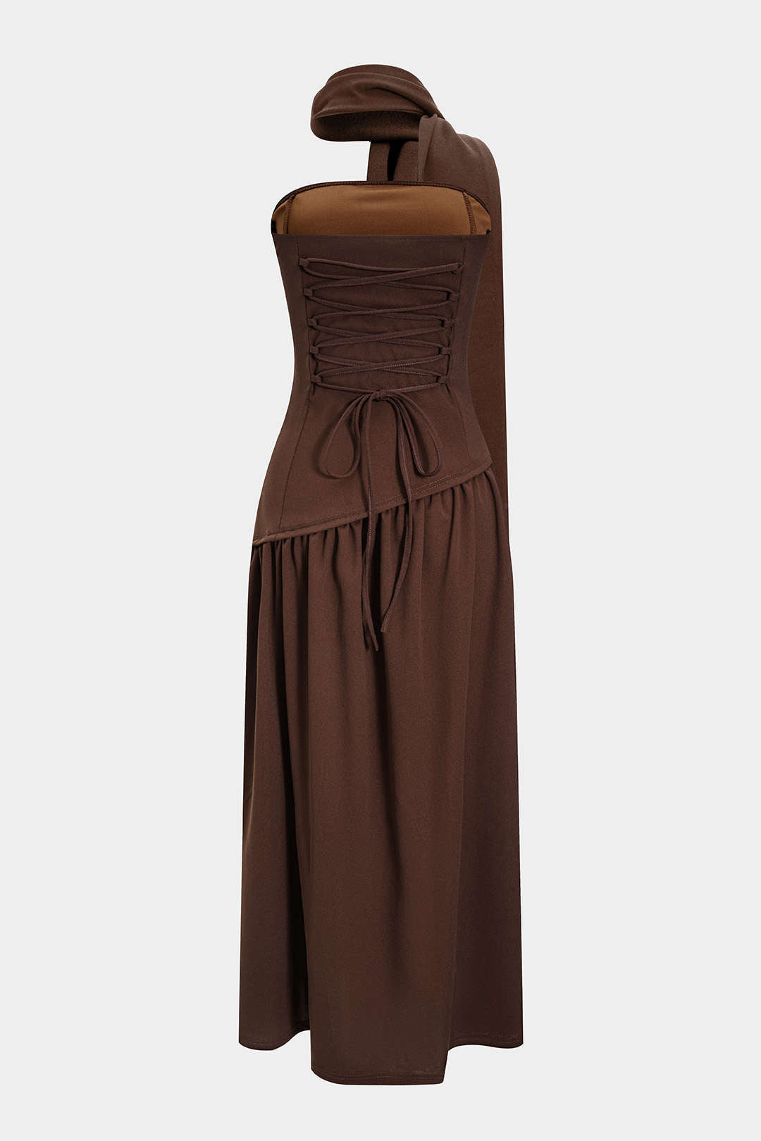 Contrast Satin Ruched Slit Strapless Maxi Dress