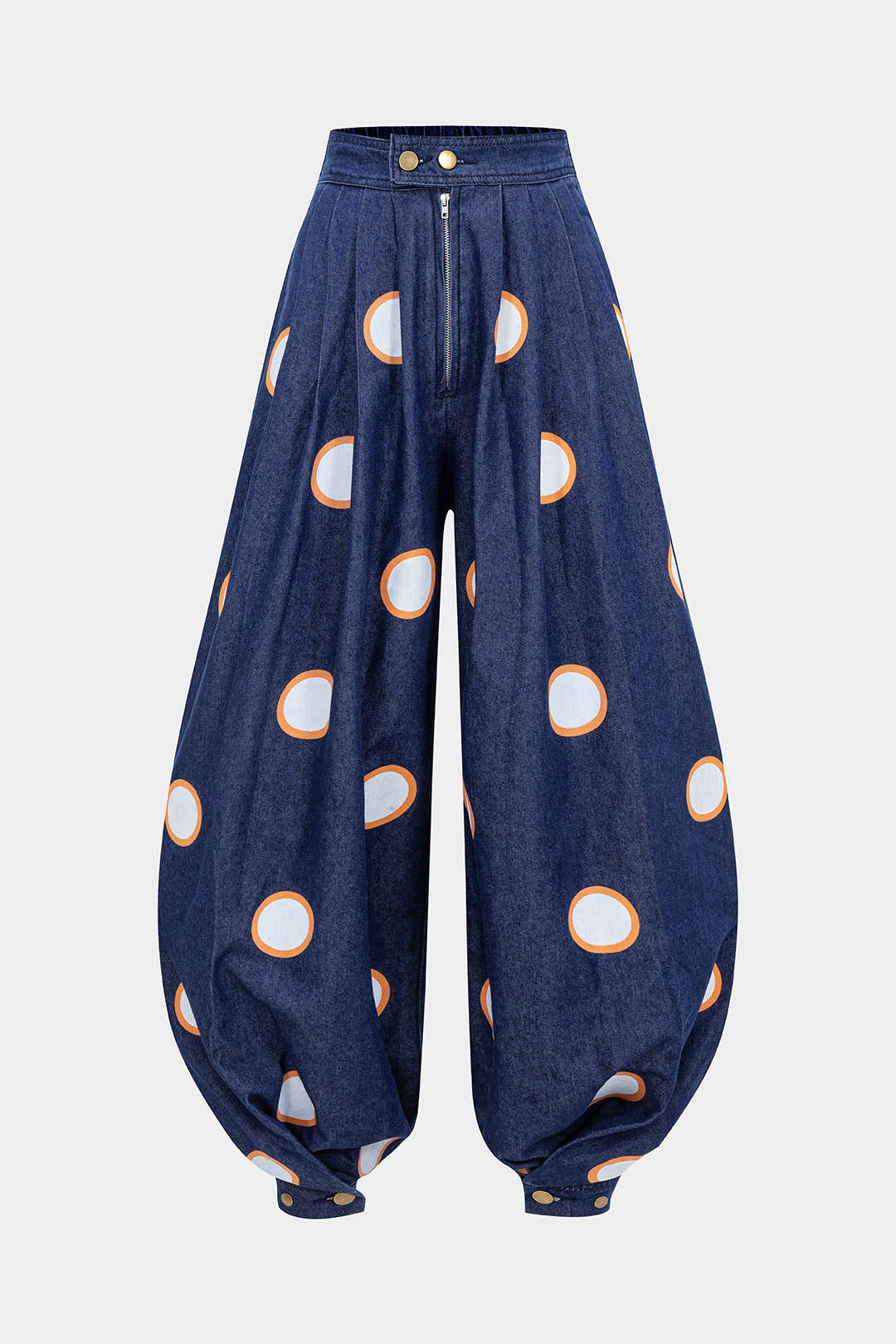 Denim High Waist Zipper Barrel Balloon Jeans
