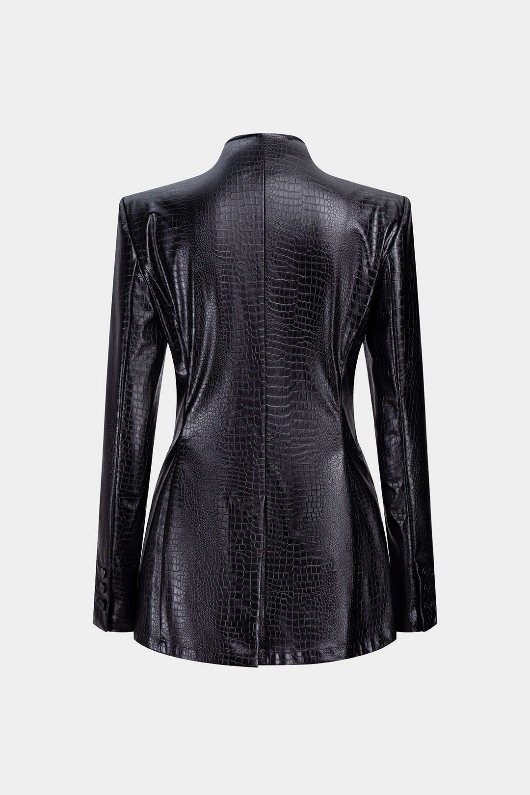 Crocodile Print Faux Leather V-Neck Pocket Jakcet