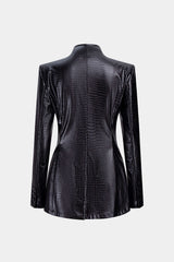 Crocodile Print Faux Leather V-Neck Pocket Jakcet