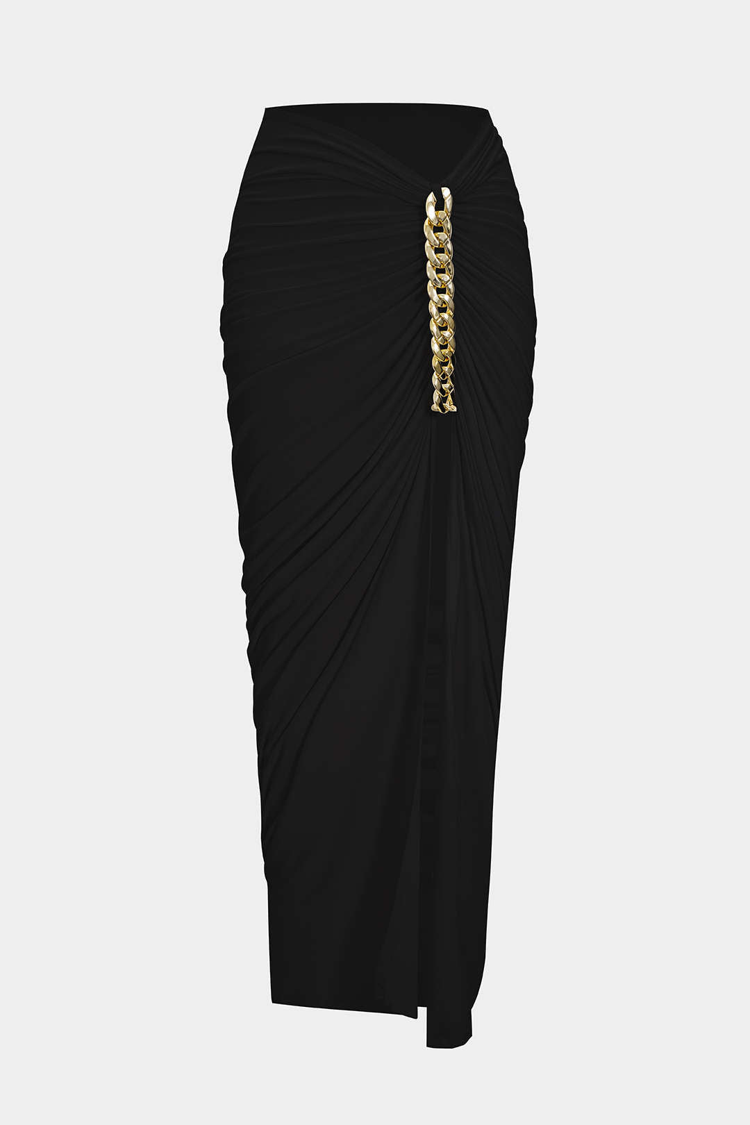 Asymmetrical Ruched Chain Side Slit Skirt