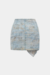 Abstract Pattern Chiffon Zipper Metallic Sea Shell Decor Ruched Skirt