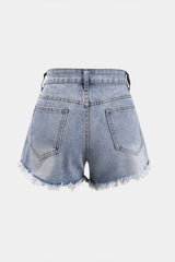 Denim High Waist Beaded Shorts