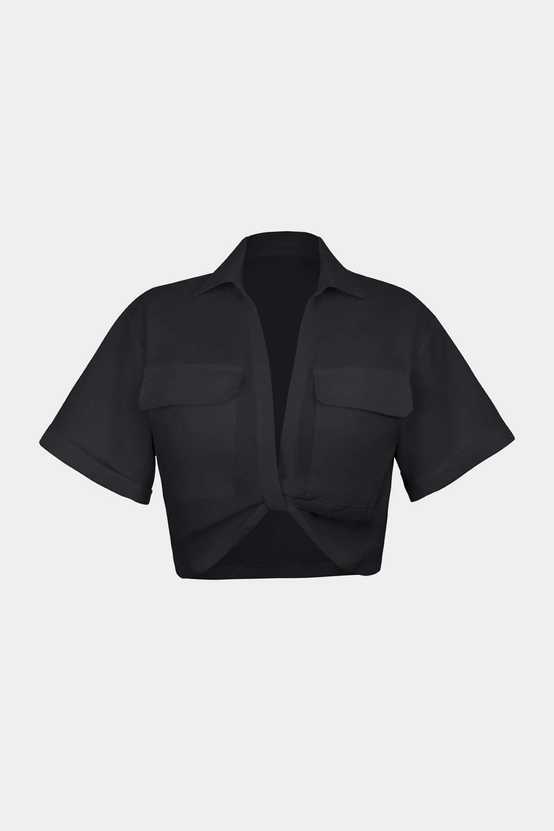 Basic Flap Pocket Twist Hem Shirt