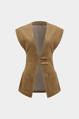 Denim V-Neck Pocket Vest