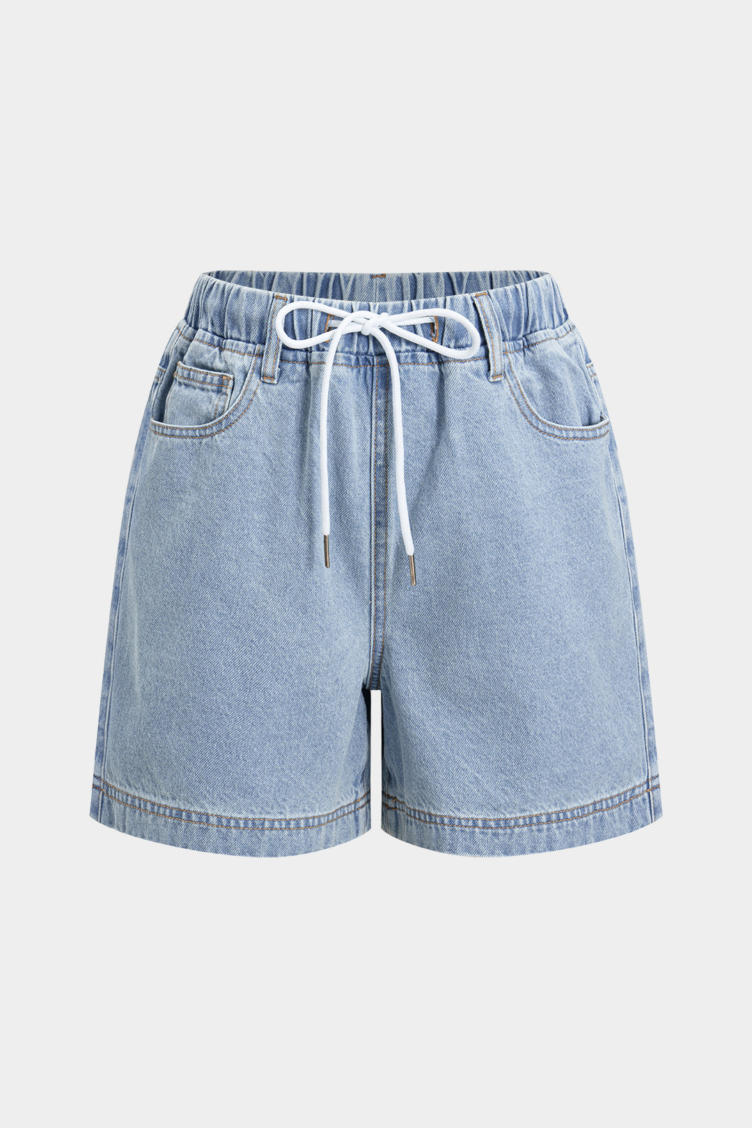 Denim Pocket Tank Top And Drawstring Shorts Set